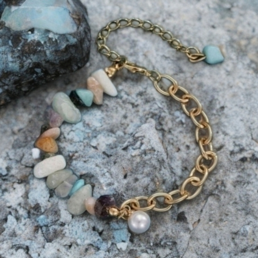 ANTHROPOLOGIE CRYSTAL ROSE QUARTZ CITRINE AMETHYST CHIP BRACELET